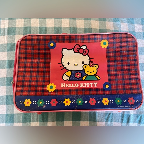Vintage Hello Kitty Red Checkered pattern Suitcase 1976 Sanrio 1995 - Picture 1 of 11
